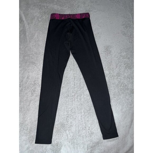 PINK Yoga Black Fuchsia Logo Leggings Active Pants Sz S - Picture 5 of 9